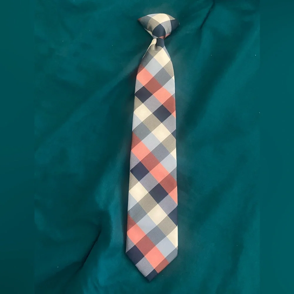 Chaps-Boys Gingham Clip-On Tie, Red/White/Blue, One Size EUC